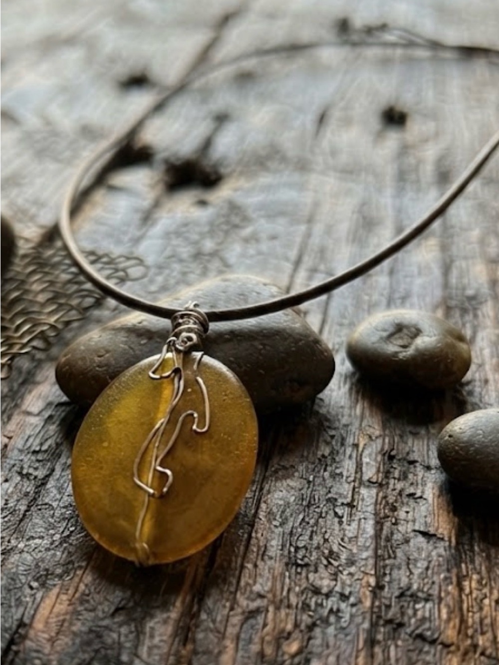 Handcrafted Amber Glass Pendant Necklace